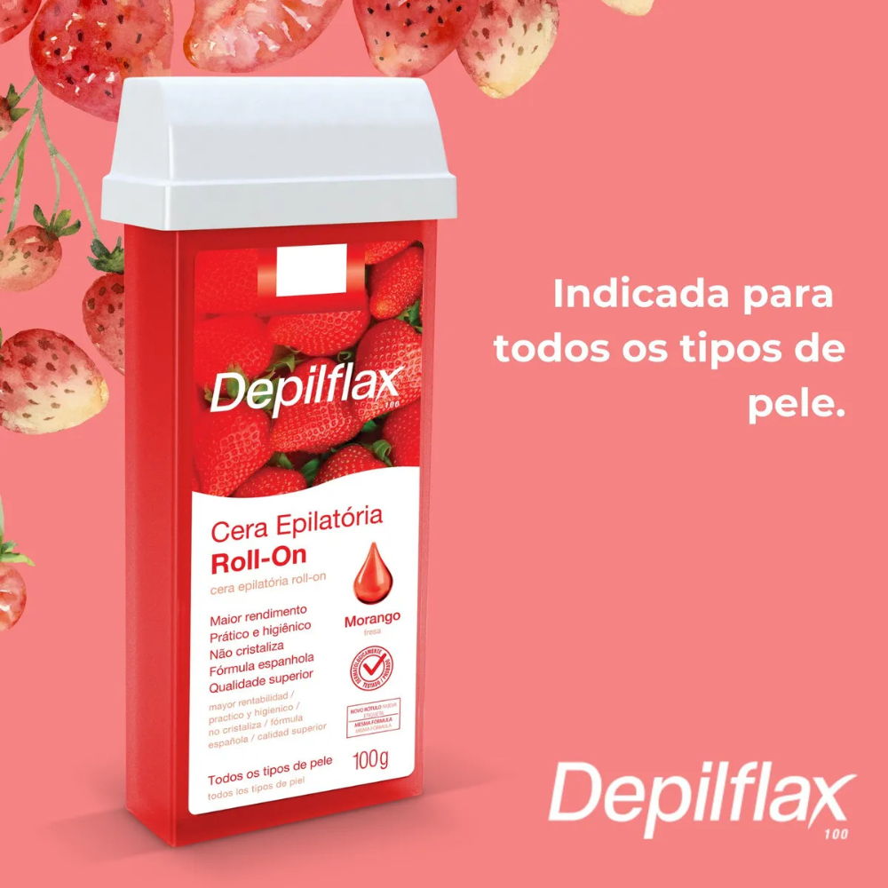 Refil Cera Depilatória Roll On Morango Depilflax 100g