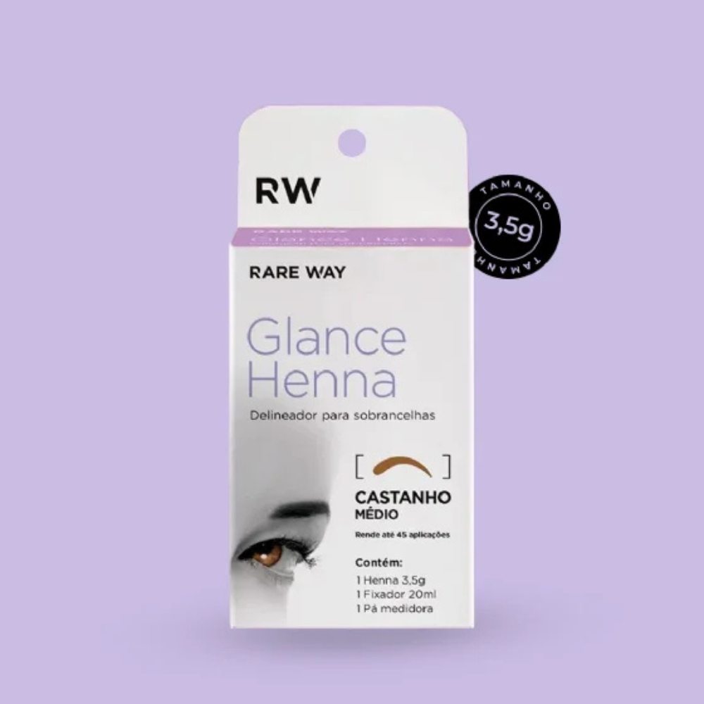 Kit Henna E Fixador Para Sobrancelhas Glance Castanho Médio Rare Way 3,5g