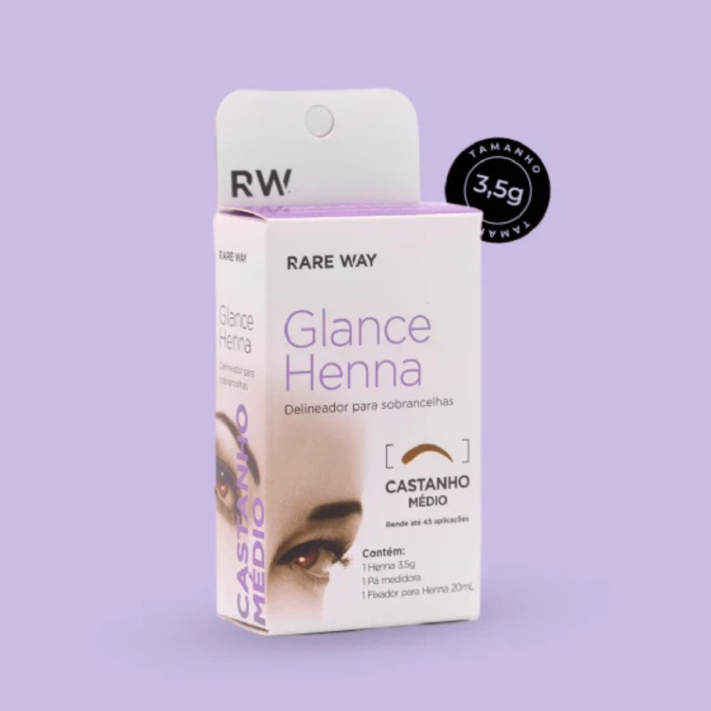 Kit Henna E Fixador Para Sobrancelhas Glance Castanho Médio Rare Way 3,5g