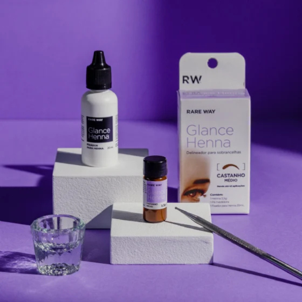 Kit Henna E Fixador Para Sobrancelhas Glance Castanho Médio Rare Way 3,5g