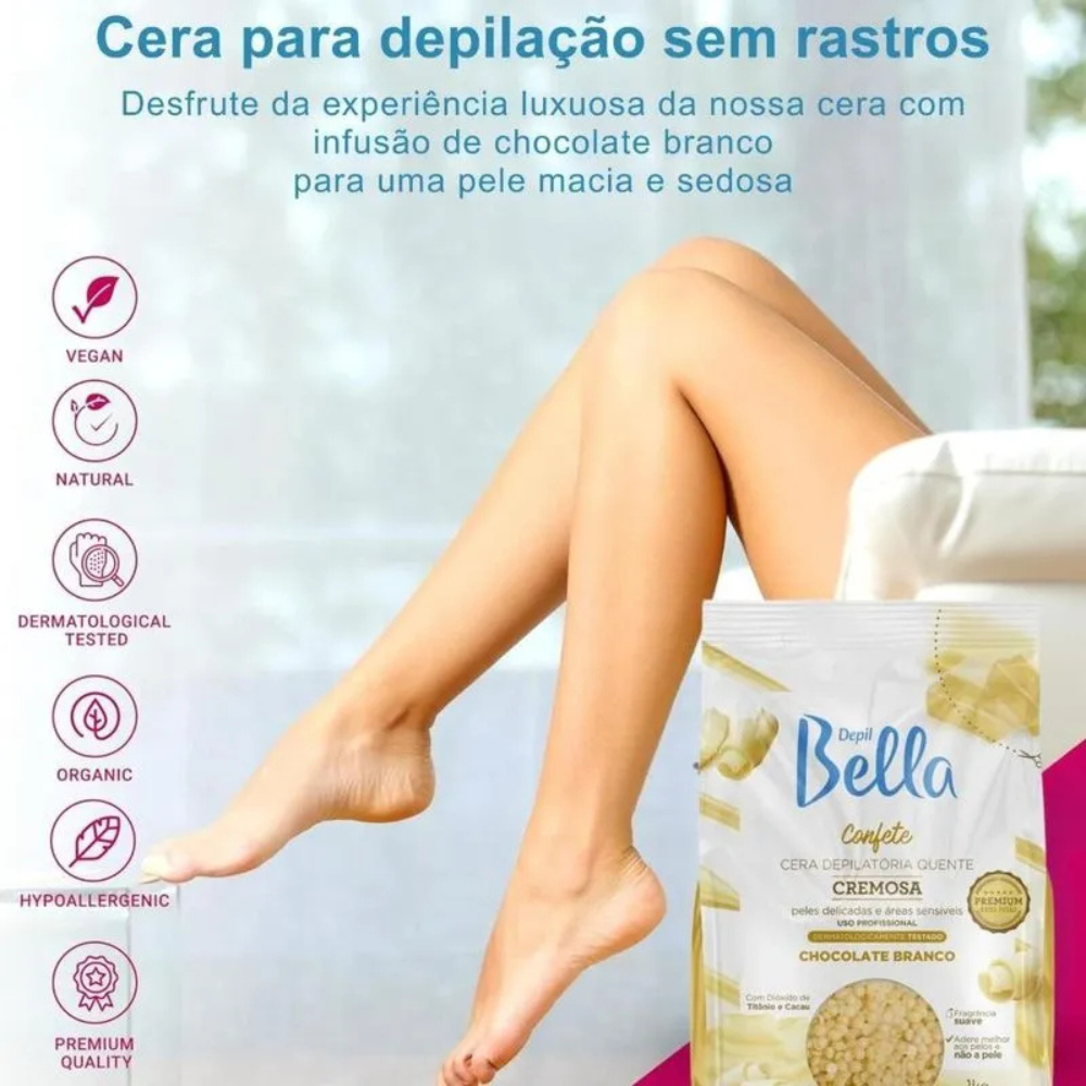 Cera Depilatória Confete Chocolate Branco Depil Bella 1kg
