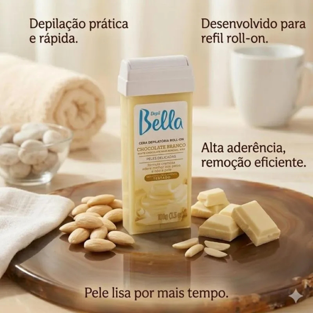 Refil Cera Depilatória Roll On Deo Chocolate Branco Depil Bella 100g