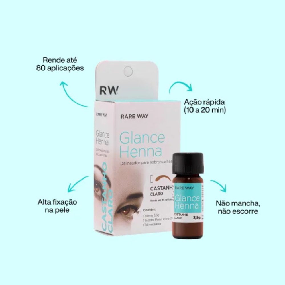Kit Henna E Fixador Para Sobrancelhas Glance Castanho Claro Rare Way 3,5g