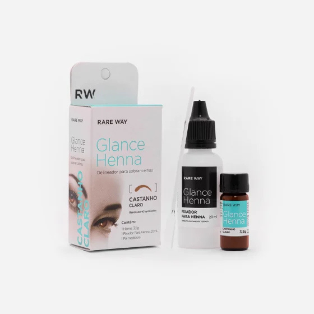 Kit Henna E Fixador Para Sobrancelhas Glance Castanho Claro Rare Way 3,5g
