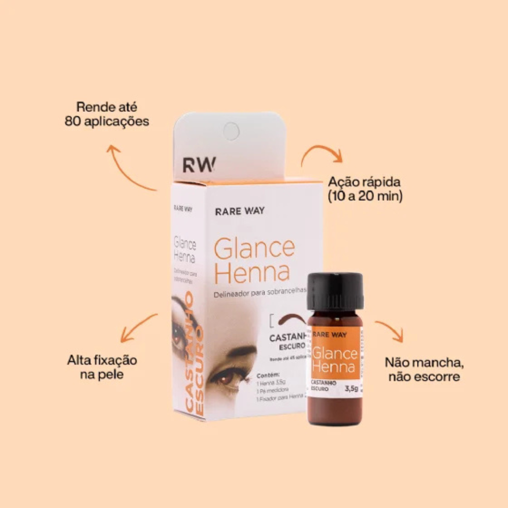 Kit Henna E Fixador Para Sobrancelhas Glance Castanho Escuro Rare Way 3,5g