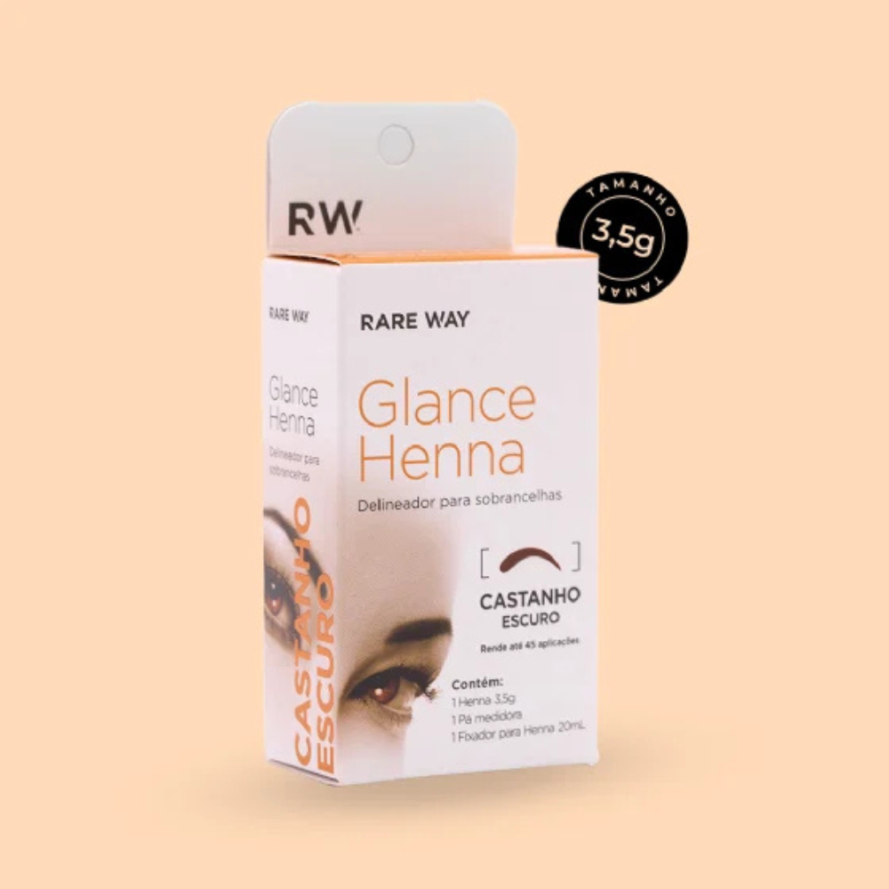 Kit Henna E Fixador Para Sobrancelhas Glance Castanho Escuro Rare Way 3,5g