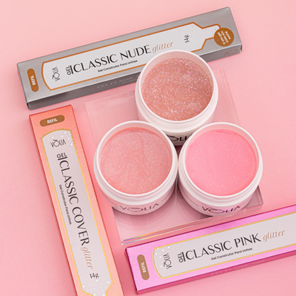 Gel Classic Pink Glitter Sachê Vòlia 14g