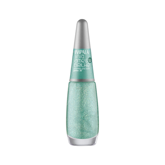 Esmalte Impala Viva, Ame e Brilhe Glitter 3D Pronta Pra Tudo 7,5ml