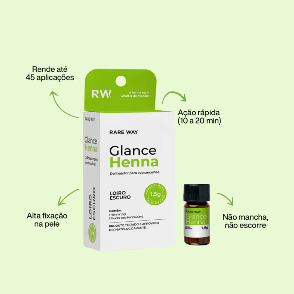 Kit Henna E Fixador Para Sobrancelhas Glance Mini Loiro Escuro Rare Way 1,5g