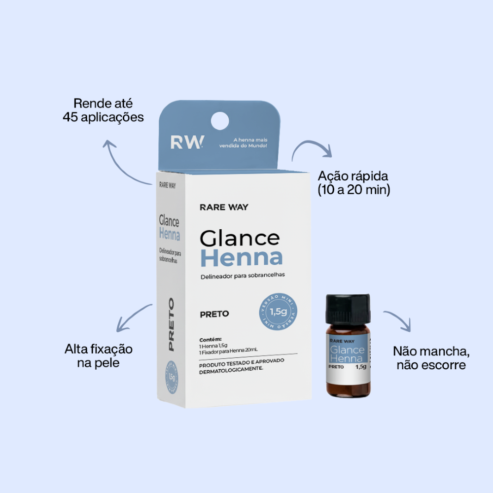Kit 3 Hennas Glance Preto 1,5g  Rare Way