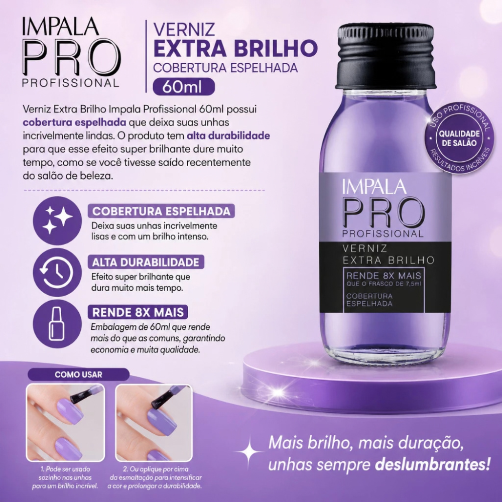 Esmalte Impala Verniz Extra Brilho Cobertura Espelhada 60ml
