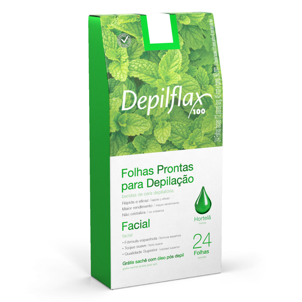 Cera Em Folhas Depilatórias Depilflax Facial 24 Unidades Hortelã