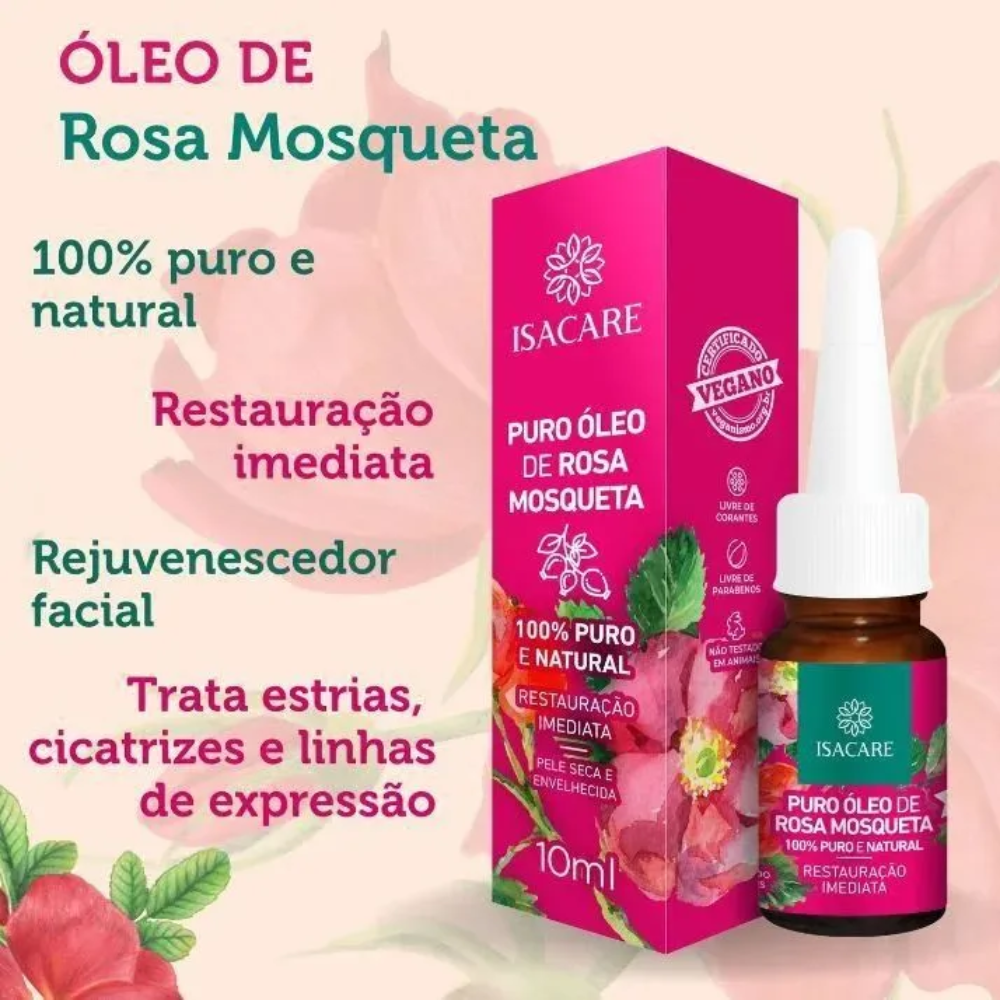 Óleo 100% De Rosa Mosqueta Natural Isacare 10ml