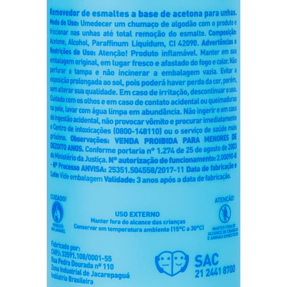 Removedor De Esmalte a Base Acetona Monaly Blue 500ml