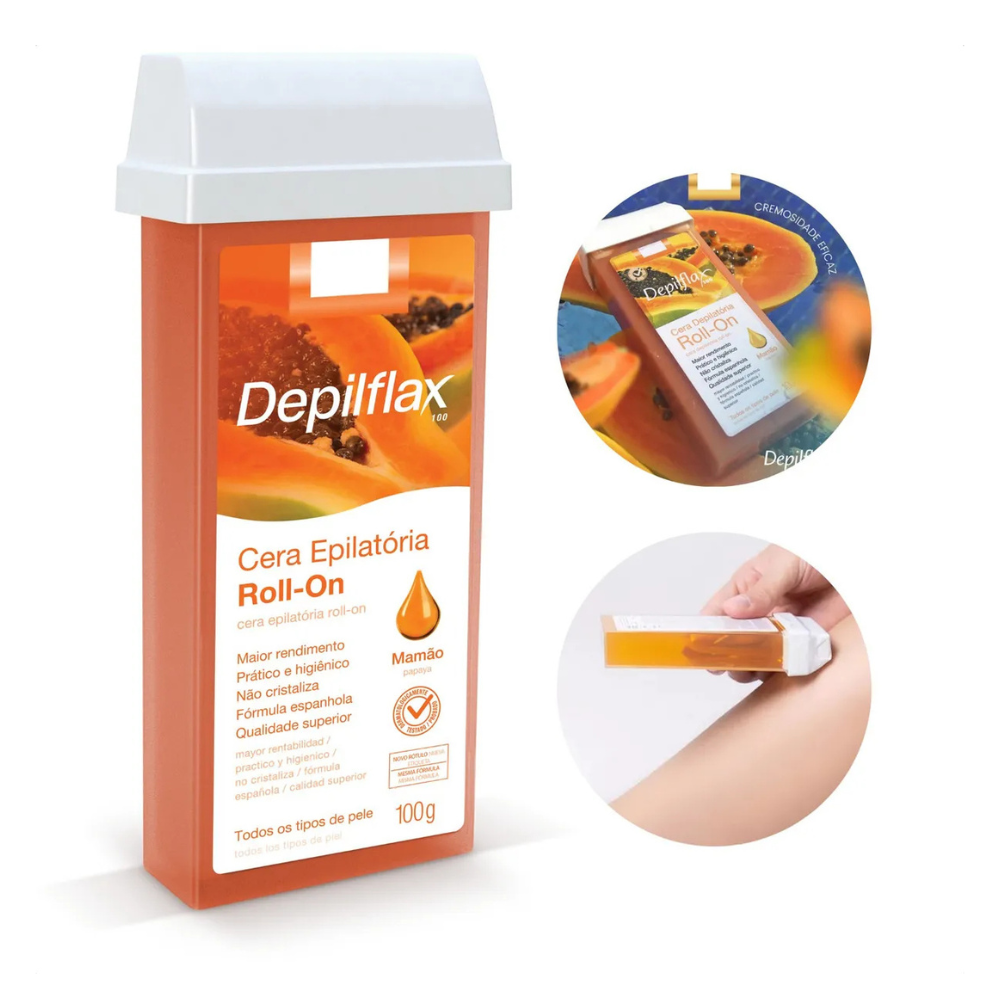 Refil Cera Depilatória Roll On Mamão Depilflax 100g