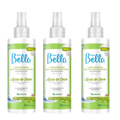 Kit Com 3 Loção Hidratante Hidrossolúvel Água De Coco Pós Depilação Depil Bella 300ml