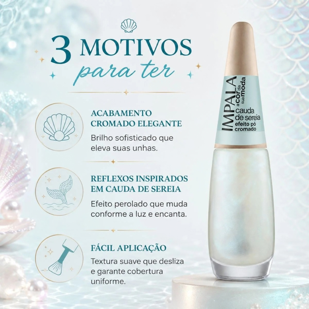 Esmalte Impala Efeito Pó Cromado Cauda de Sereia 7,5ml
