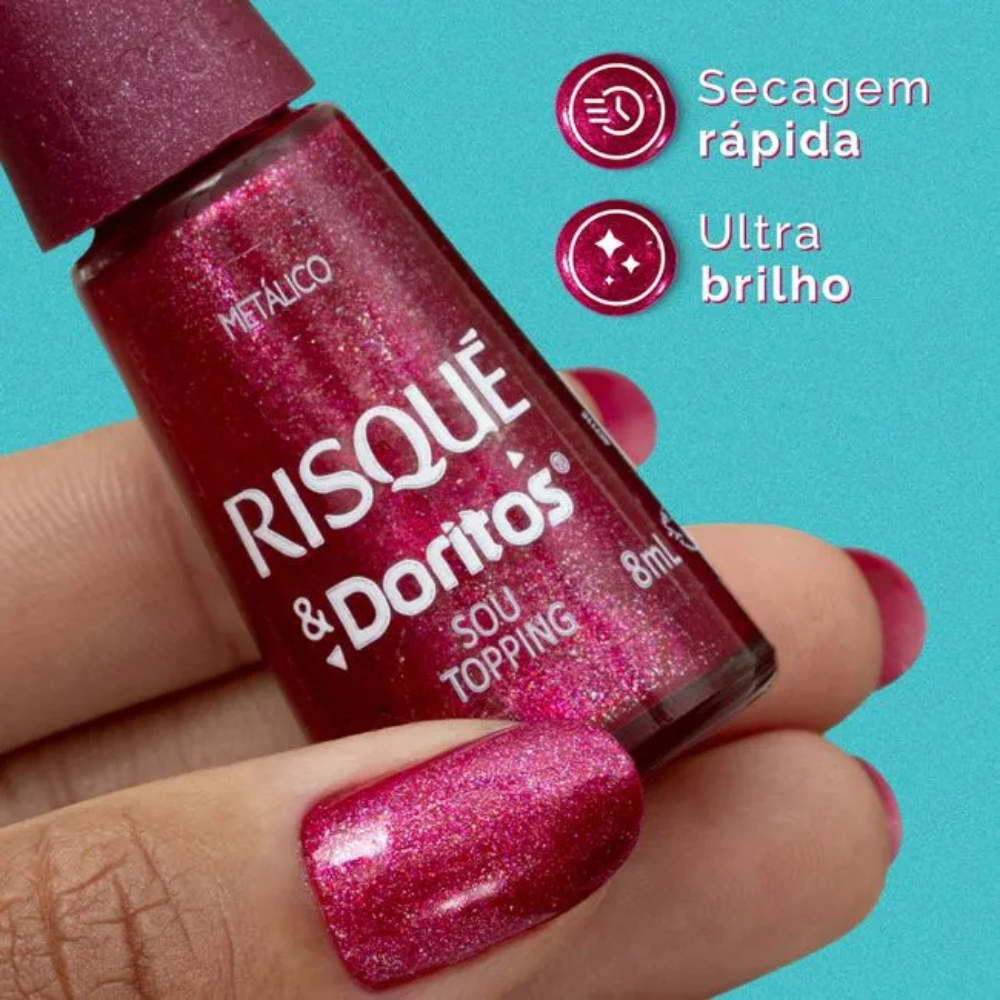 Esmalte Risqué & Doritos Metálico Sou Topping Rosa 8ml