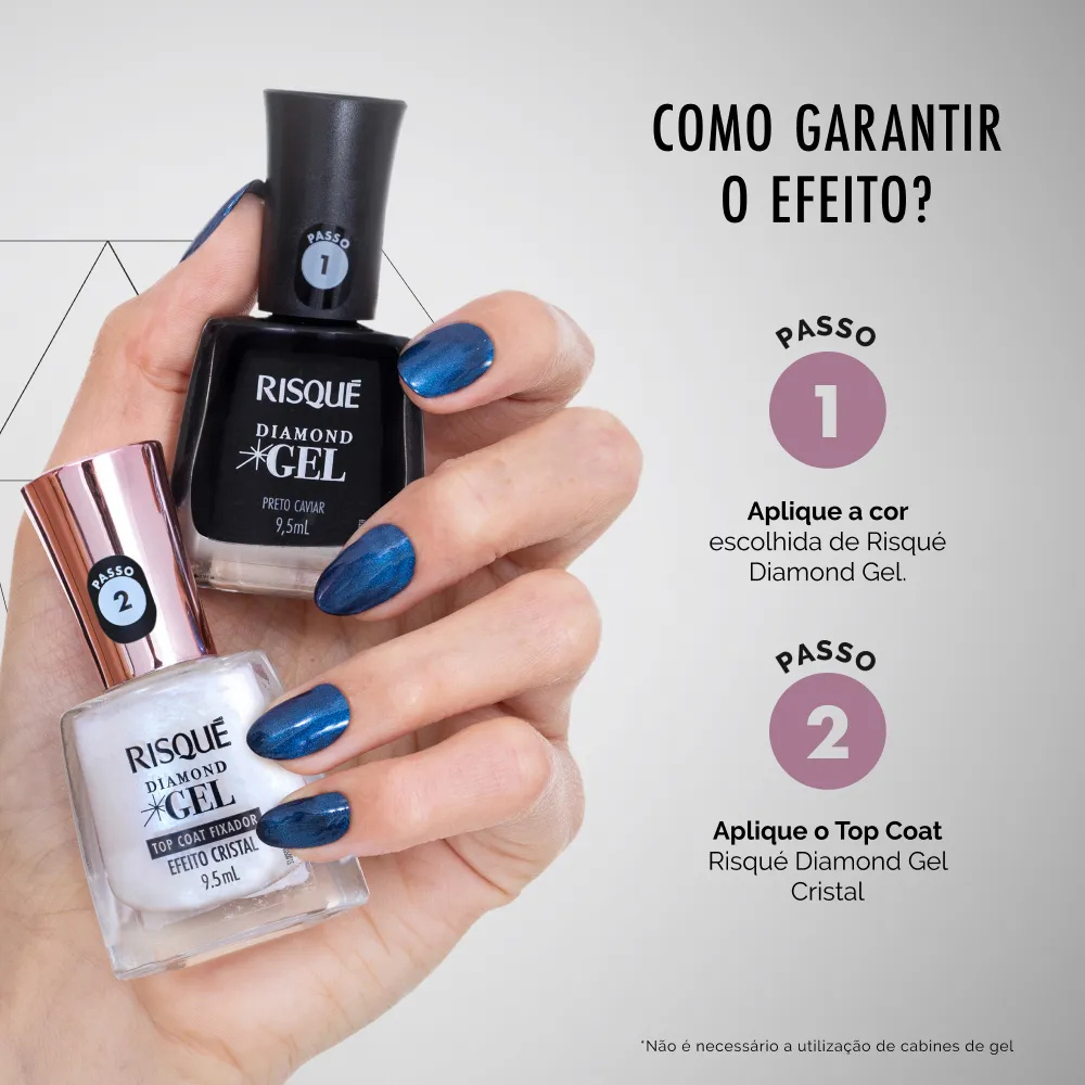 Esmalte Risque Top Coat Fixador Efeito Cristal Diamond Efeito Gel 9,5ml