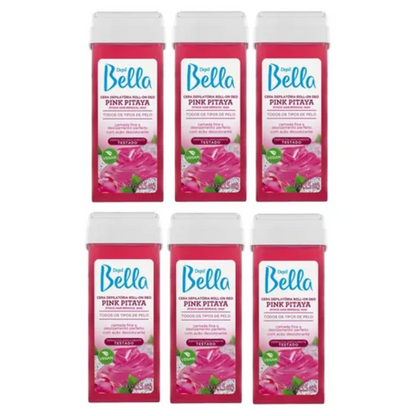 Kit 6 Refil Cera Depilatória Roll On Deo Pink Pitaya Depil Bella 100g