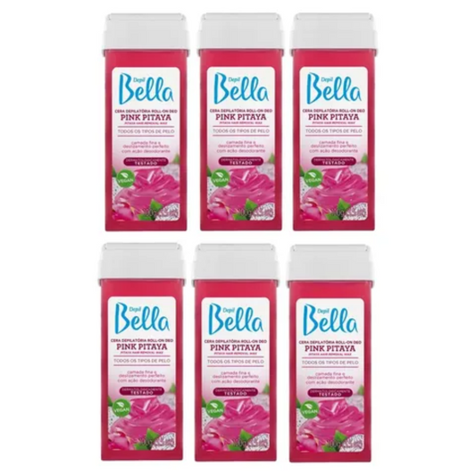 Kit 6 Refil Cera Depilatória Roll On Deo Pink Pitaya Depil Bella 100g