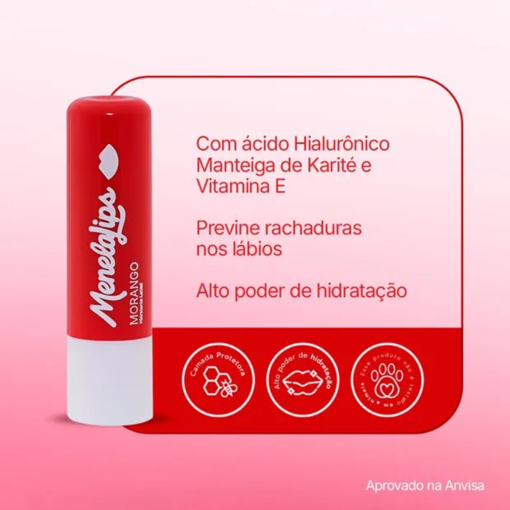 Hidratante Labial De Morango MenelaLips 3,6g