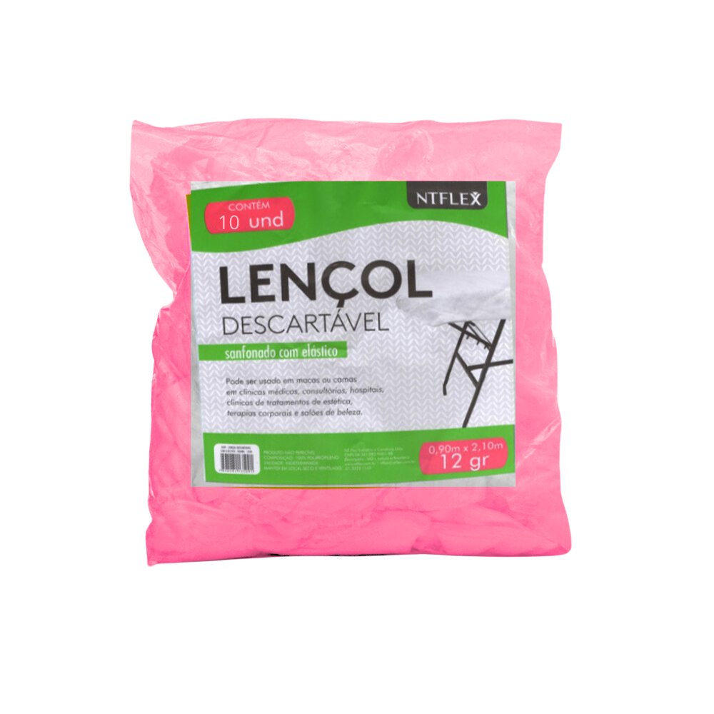 Lençol Descartável Com Elástico Sanfonado Rosa GR12 10 Unidades Ntflex