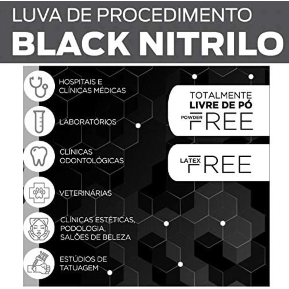 Caixa De Luvas Nitrílicas Super Max Tamanho G Com 100 Unidades Preta