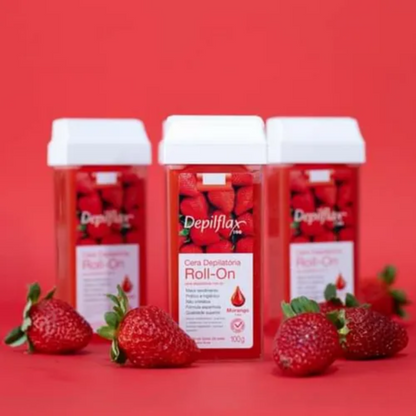 Kit 6 Refil Cera Depilatória Roll On Morango Depilflax 100g