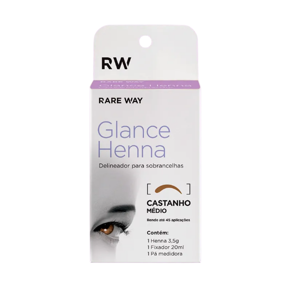 Kit Henna E Fixador Para Sobrancelhas Glance Castanho Médio Rare Way 3,5g
