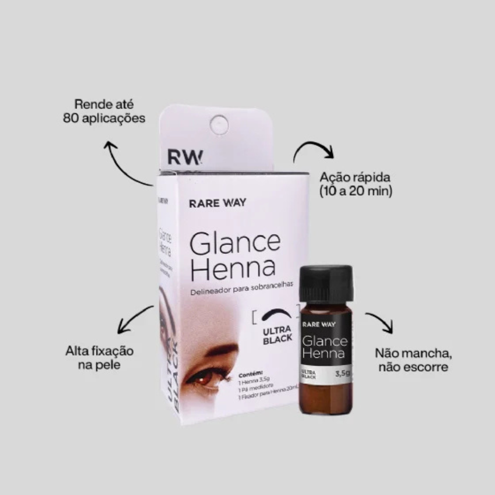 Kit Henna E Fixador Para Sobrancelhas Glance Ultra Black Rare Way 3,5g