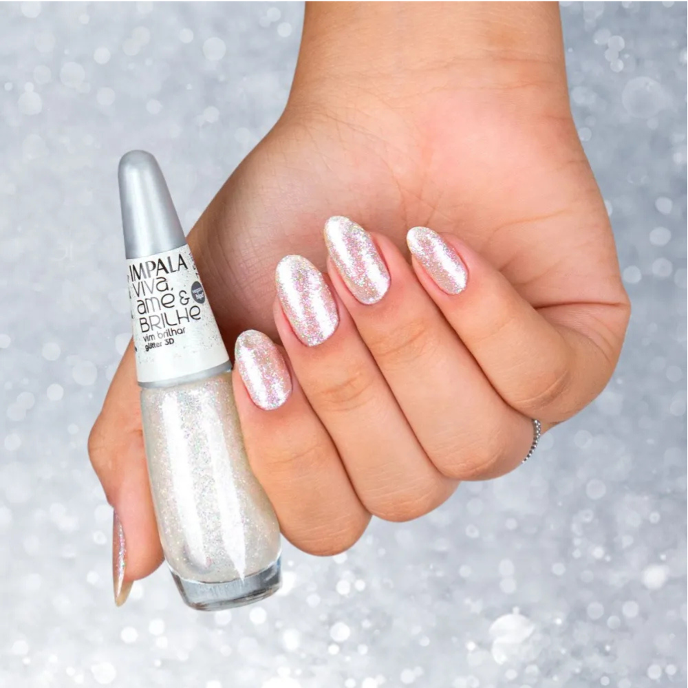 Esmalte Impala Viva, Ame E Brilhe  Glitter 3D Vim Brilhar 7,5ml
