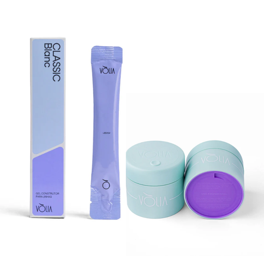 Kit Gel Refil Sachê Vòlia 14g  Classic Blanc + Pote Eco Vòlia 30g Verde Água