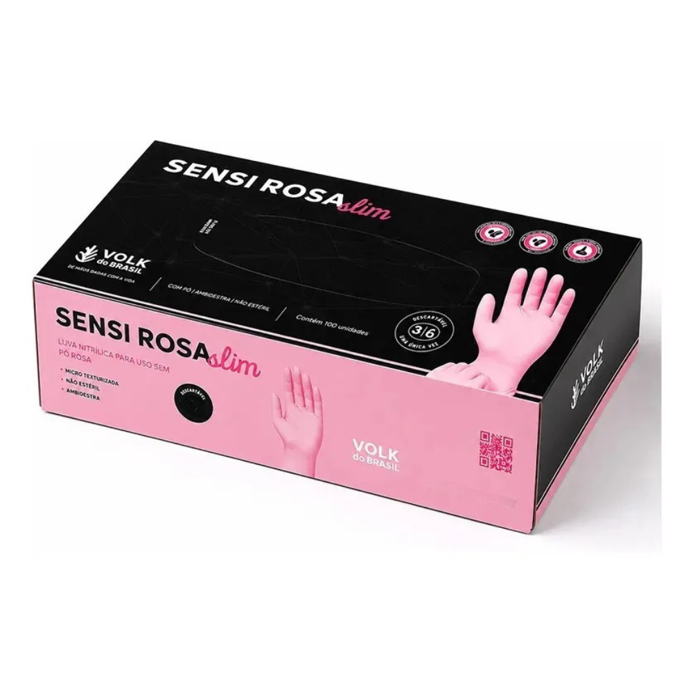 Caixa De Luvas Nítricas Rosa 100 Unidades Sensi Volk