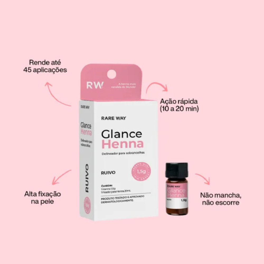 Kit Henna E Fixador Para Sobrancelhas Glance Mini Ruivo Rare Way 1,5g