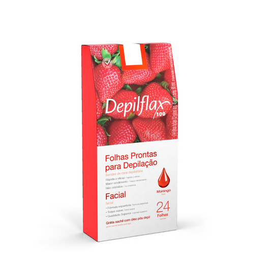 Cera Em Folhas Depilatórias Depilflax Facial 24 Unidades Morango
