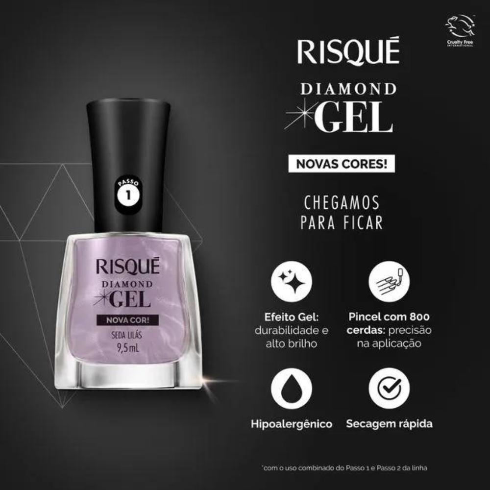 Esmalte Risqué Diamond Gel Seda Lilás 9,5ml