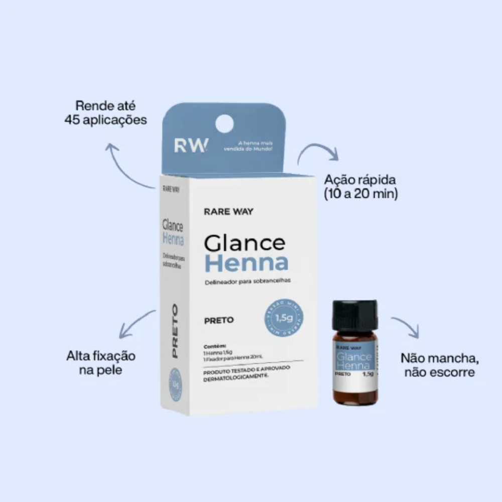 Kit Henna E Fixador Para Sobrancelhas Glance Mini Preto Rare Way 1,5g