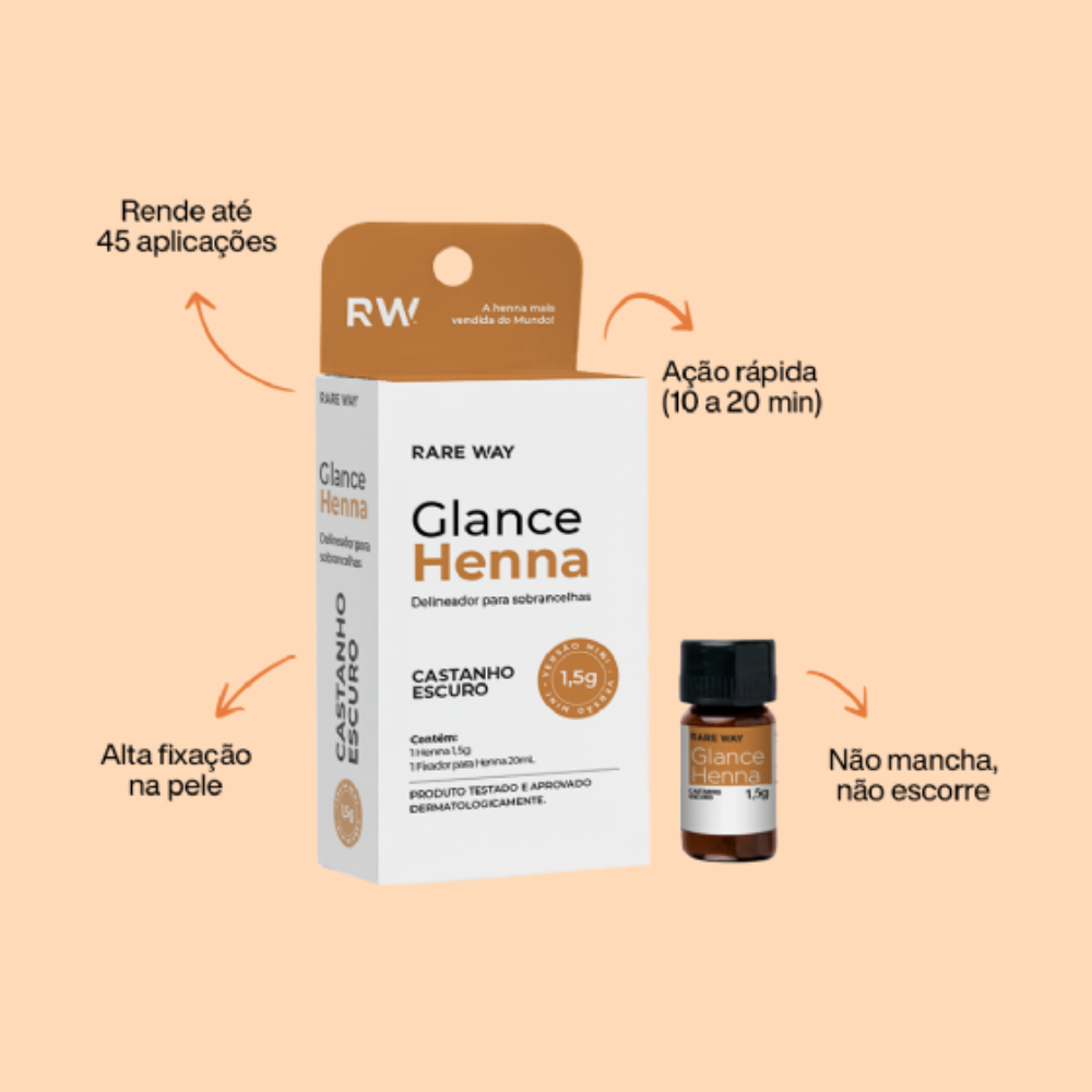 Kit Henna E Fixador Para Sobrancelhas Glance Mini Castanho Escuro Rare Way 1,5g