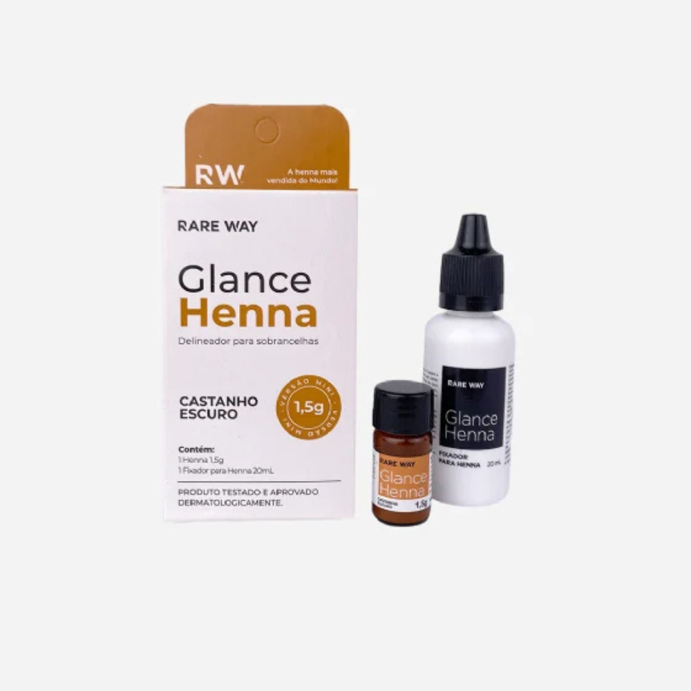 Kit Henna E Fixador Para Sobrancelhas Glance Mini Castanho Escuro Rare Way 1,5g