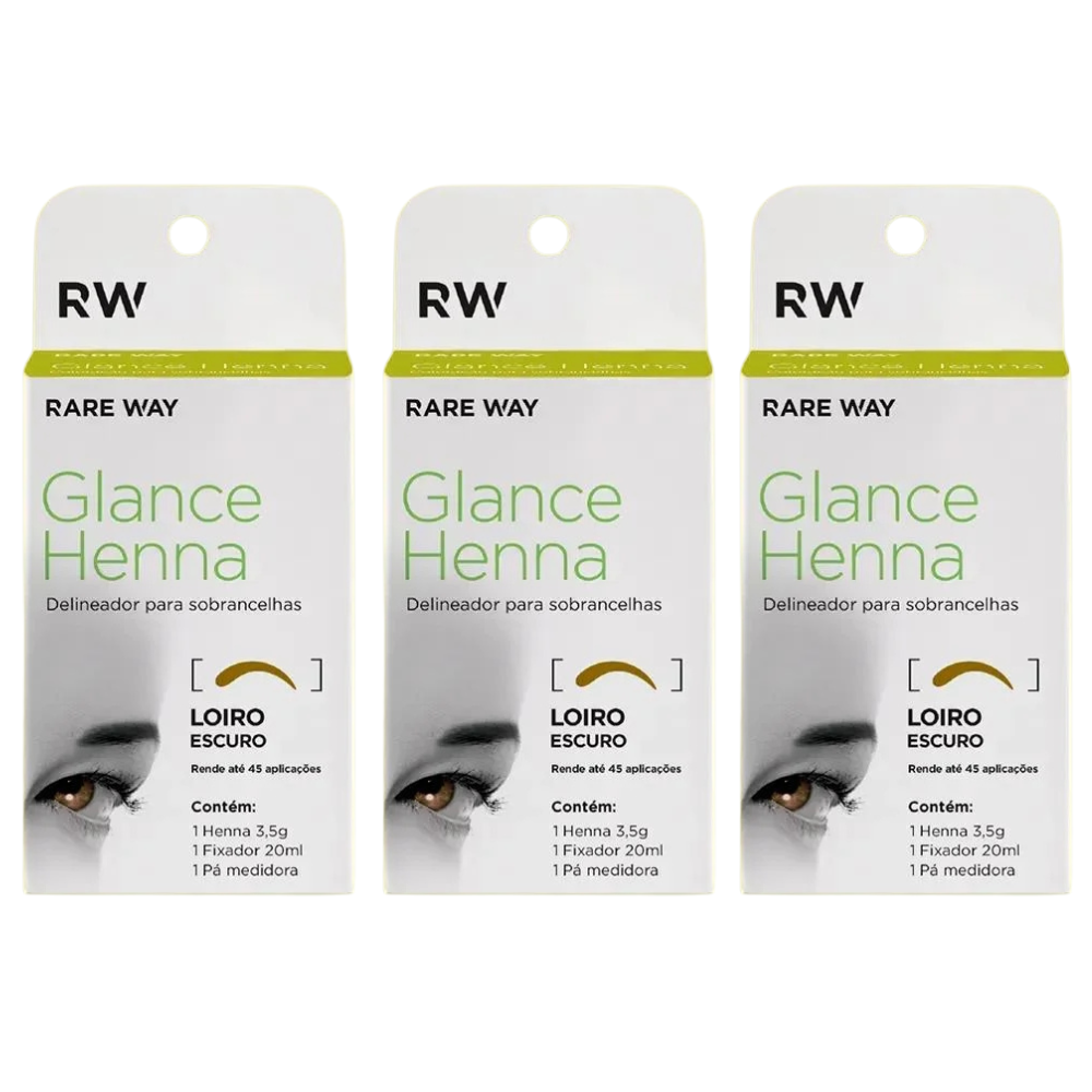 Kit 3 Hennas Glance Loiro Escuro 3,5g  Rare Way