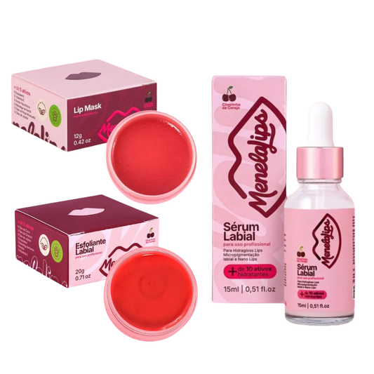 Kit Sérum Hidragloss 15ml + Esfoliante Labial 12g + Lip Mask 20g Menela