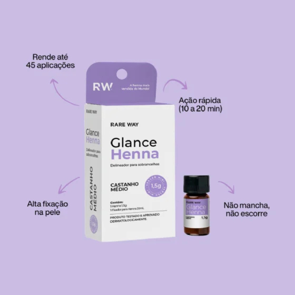 Kit Henna E Fixador Para Sobrancelhas Glance Mini Castanho Médio Rare Way 1,5g