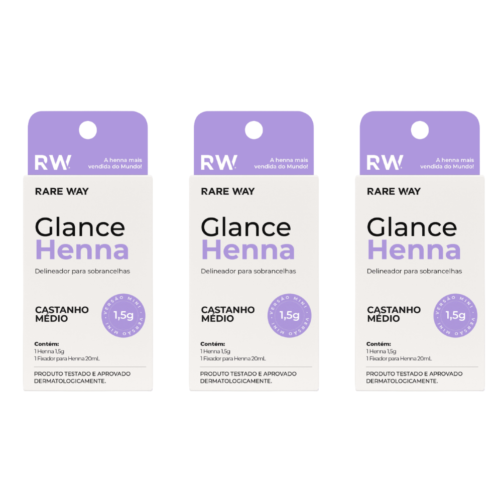 Kit 3 Hennas Glance Castanho Médio 1,5g  Rare Way