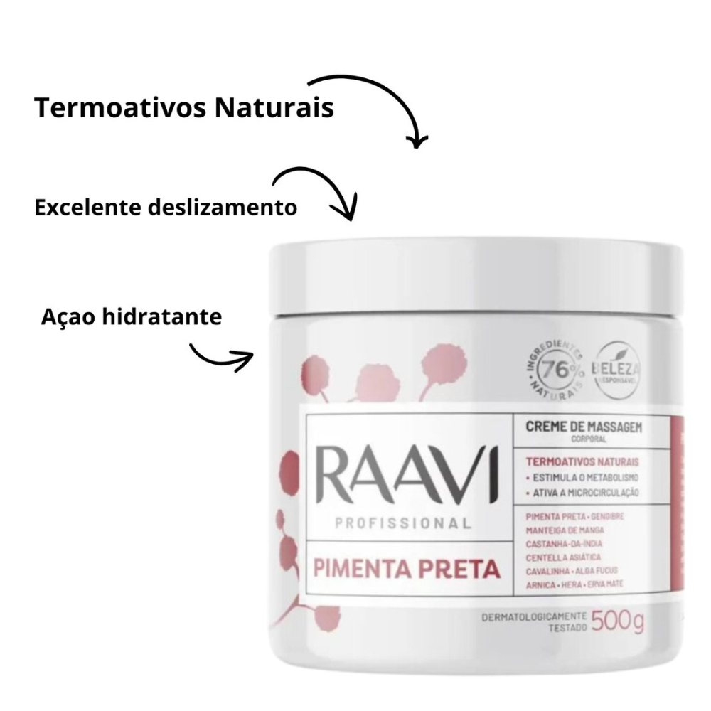 Creme de Massagem Corporal Pimenta Preta Raavi 500g