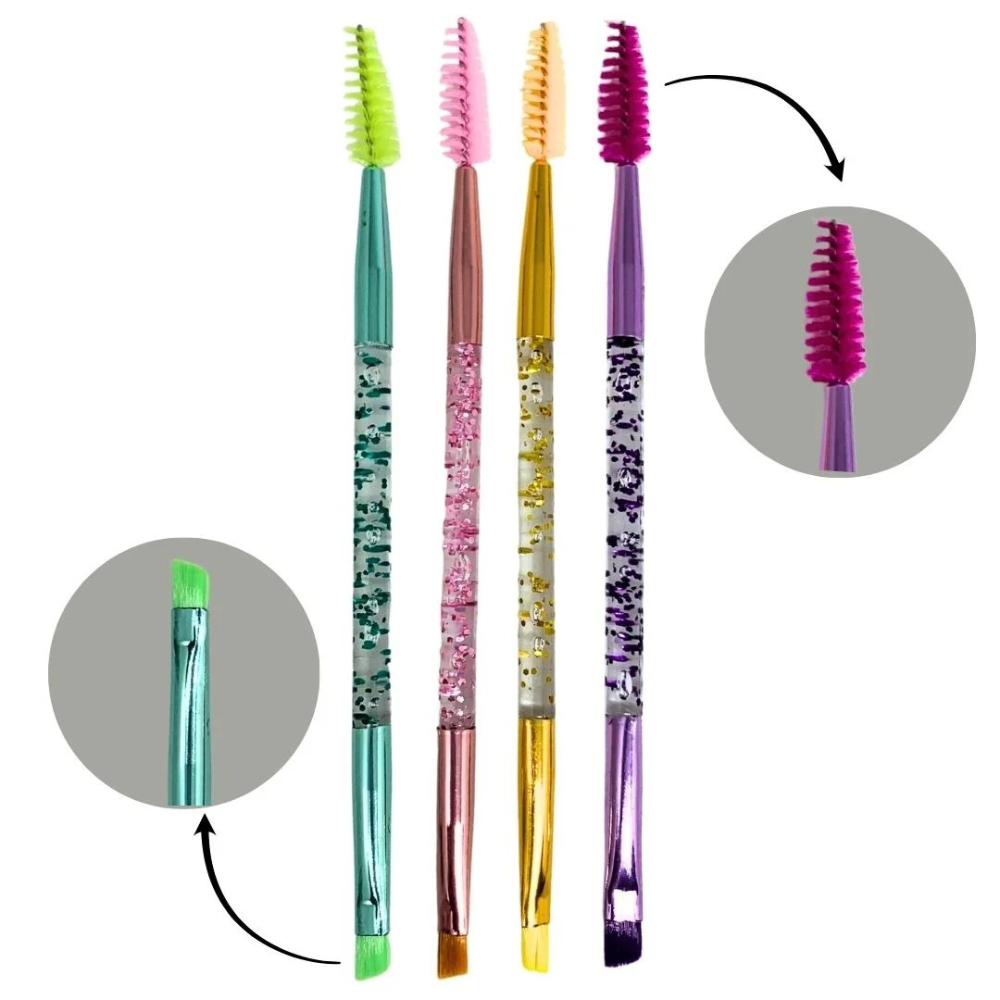 Kit 12 Pincéis Glitter Duplo Chanfrado E Escovinha