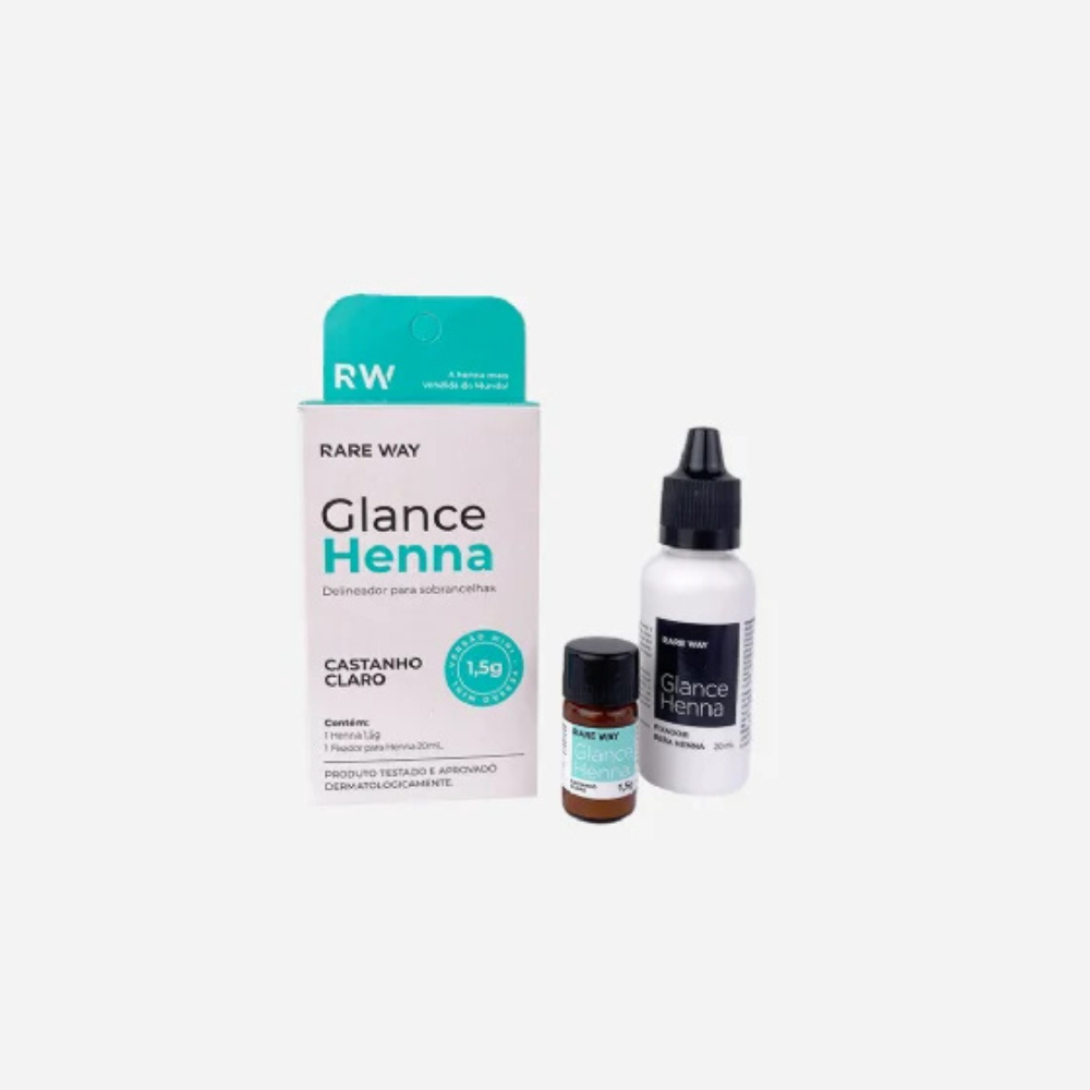 Kit Henna E Fixador Para Sobrancelhas Glance Mini Castanho Claro Rare Way 1,5g