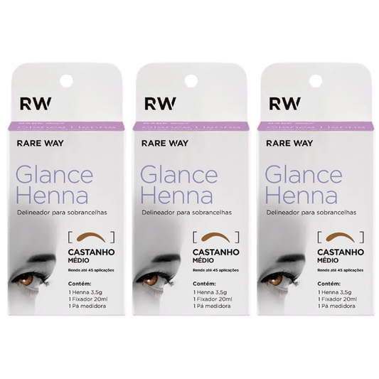Kit 3 Hennas Glance Castanho Médio 3,5g  Rare Way