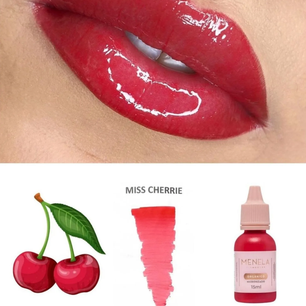 Pigmento Menela Miss Cherrie Vermelho Intenso Orgânico Micropigmentação Labial 3ml