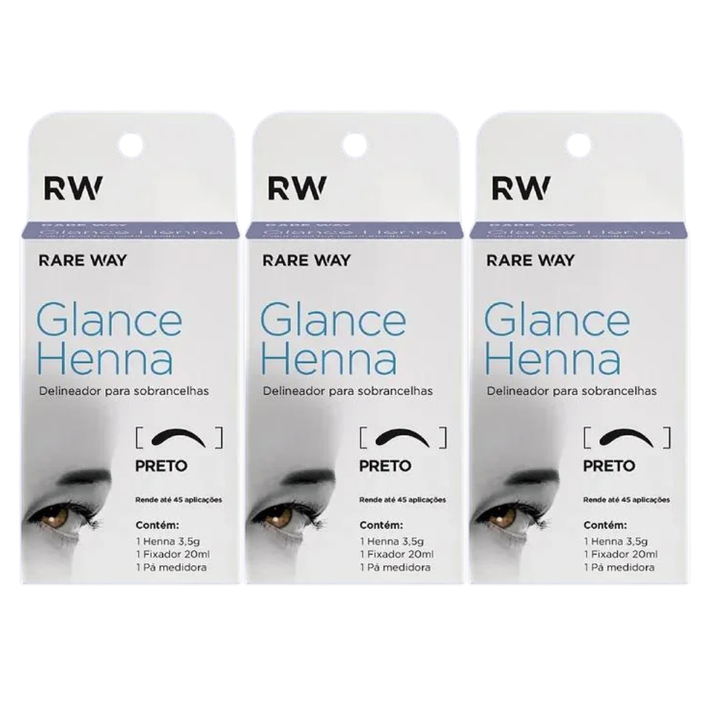 Kit 3 Hennas Glance Preto 3,5g  Rare Way